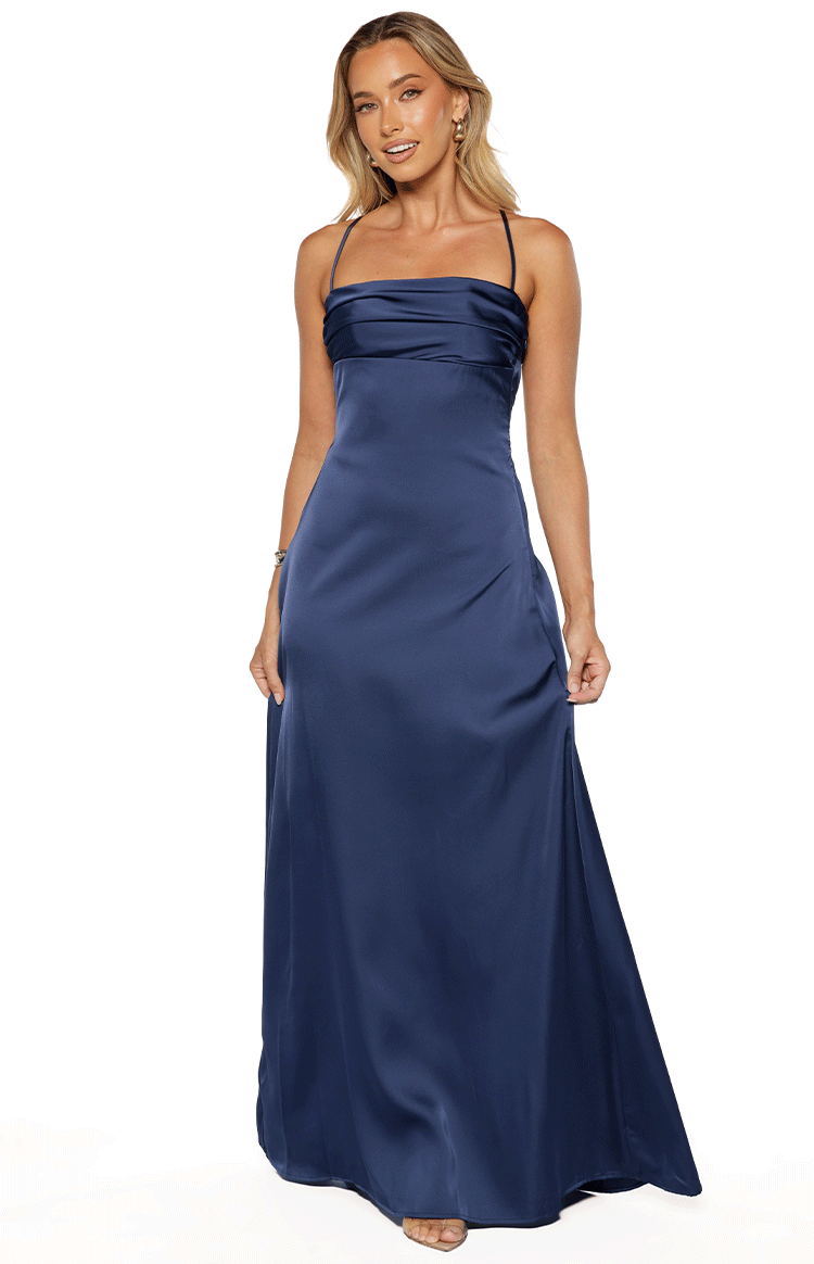 Blaise Navy Satin Maxi Dress