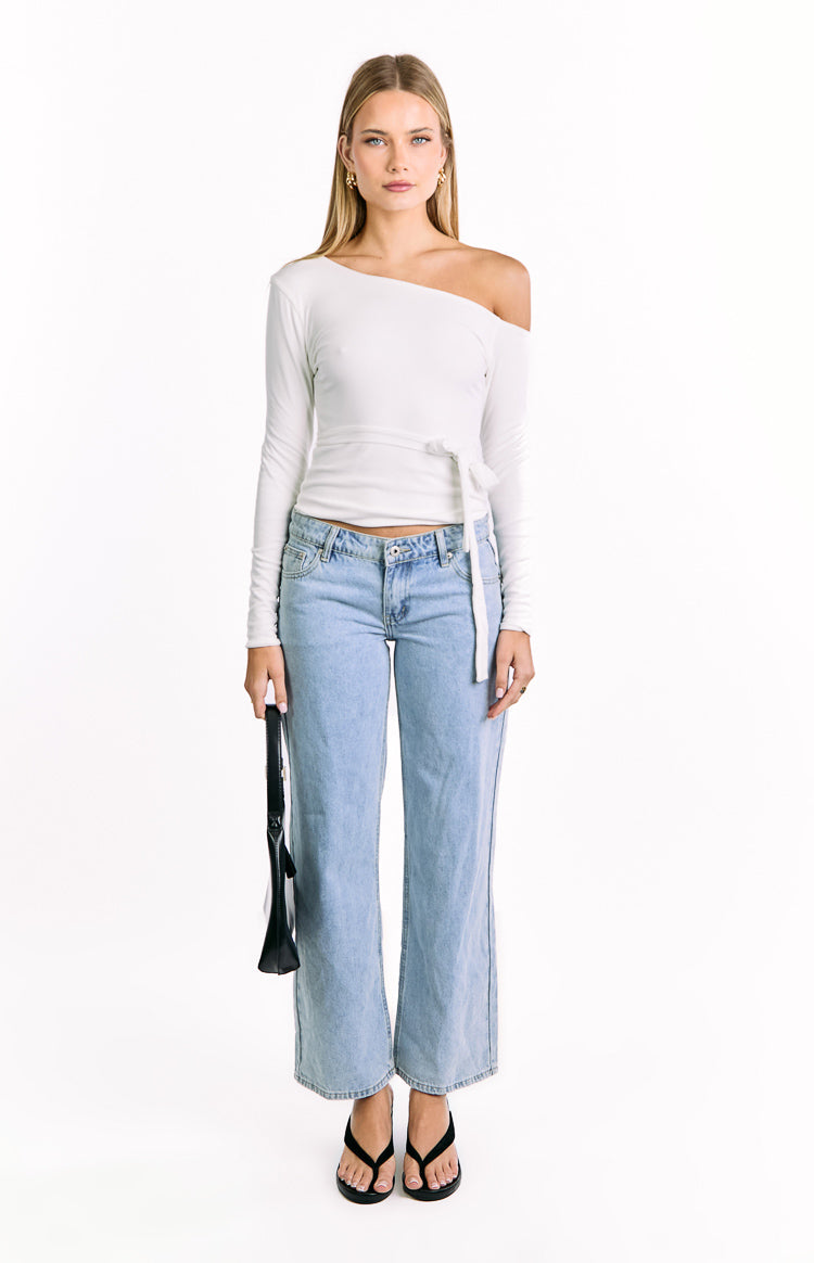 Elkie White Tie Waist Long Sleeve Top