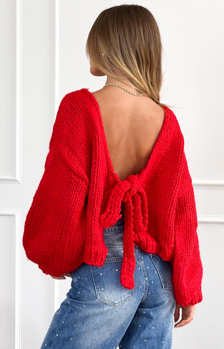 Holiday Red Tie Up Knit Cardigan