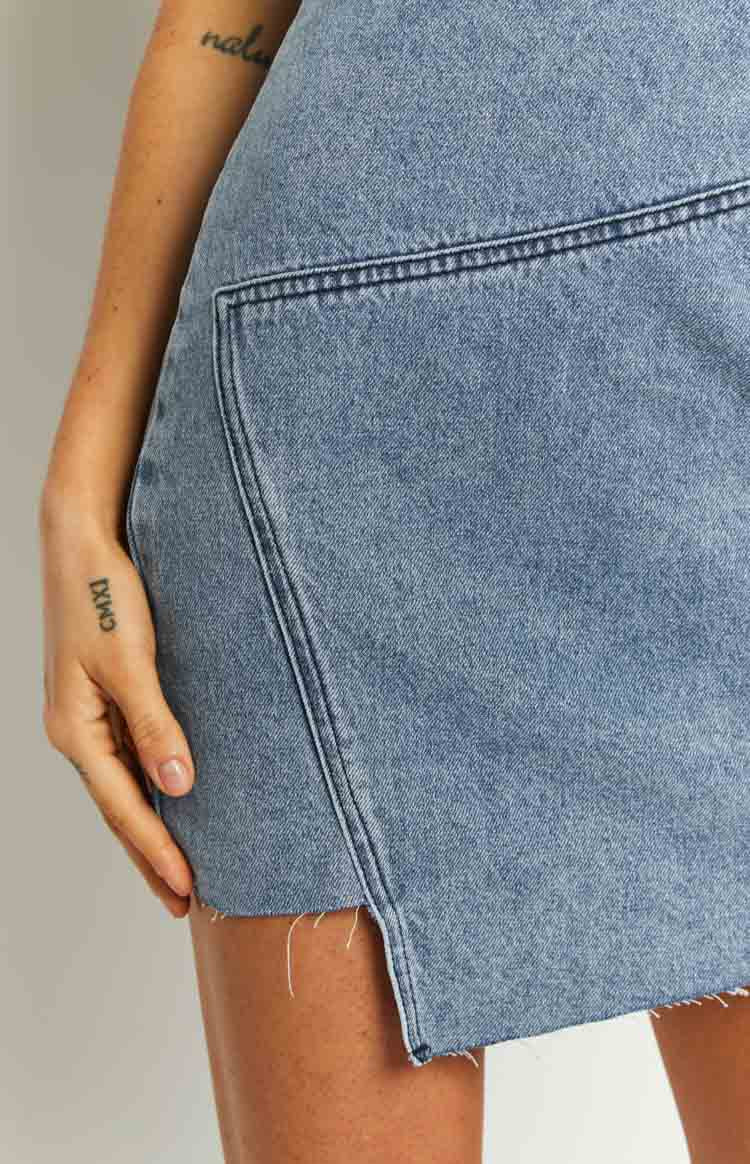 Jasmine Mid Wash Denim Wrap Front Mini Dress